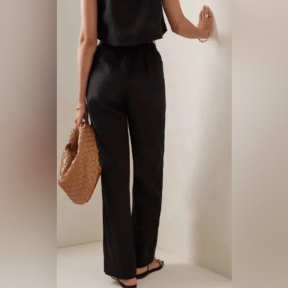 NWT ELIE TAHARI LINEN BLEND Wide Leg DARK NAVY Trousers ETR31124 97064 Sz 10
